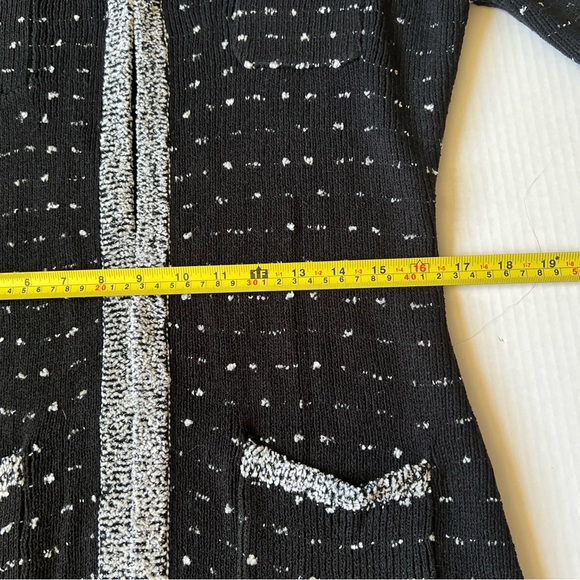 Neiman Marcus Sz M Women's Black White Open Front Cardigan Sweater Long Pocket - Picture 8 of 15
